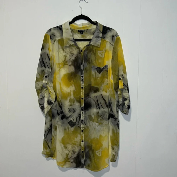 Torrid Women’s Shear Yellow & Black Button Up Blouse W10 - Picture 1 of 5